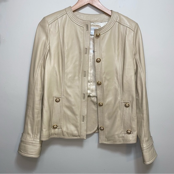 St. John Sport Leather Jacket in Tan / Cream Size Small - Picture 10 of 15